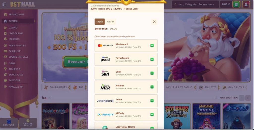 BetHall Casino moyens paiement