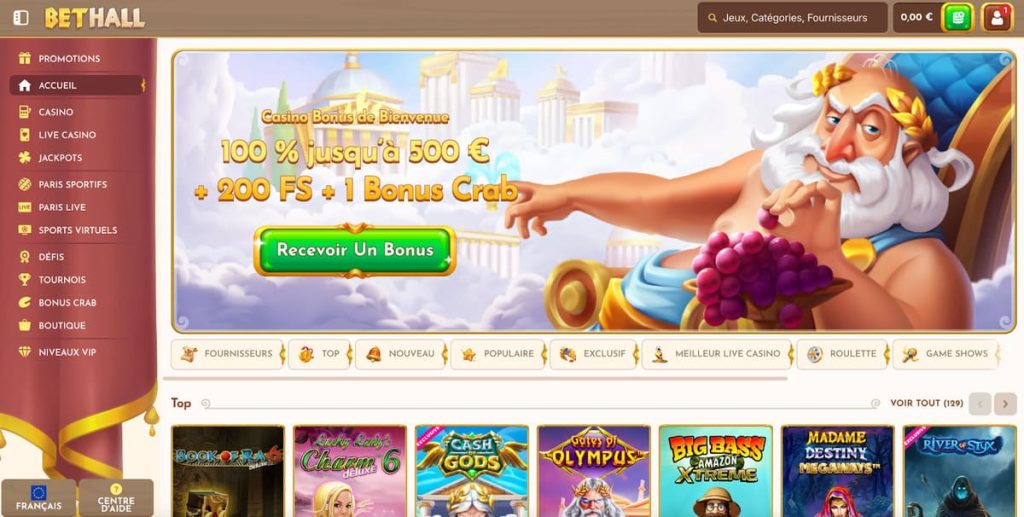 BetHall Casino page accueil