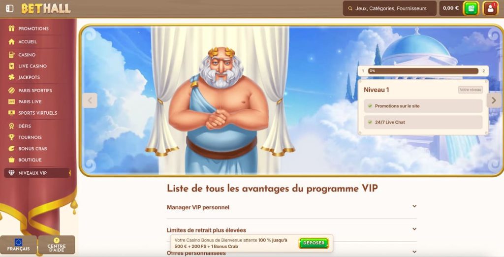 BetHall Casino programme VIP
