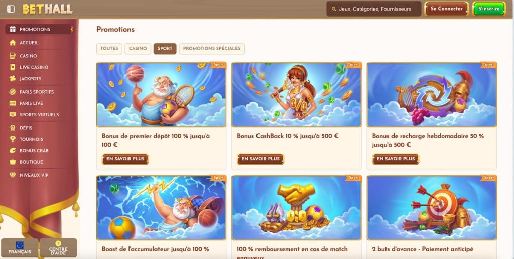 BetHall Casino promotions paris sportifs